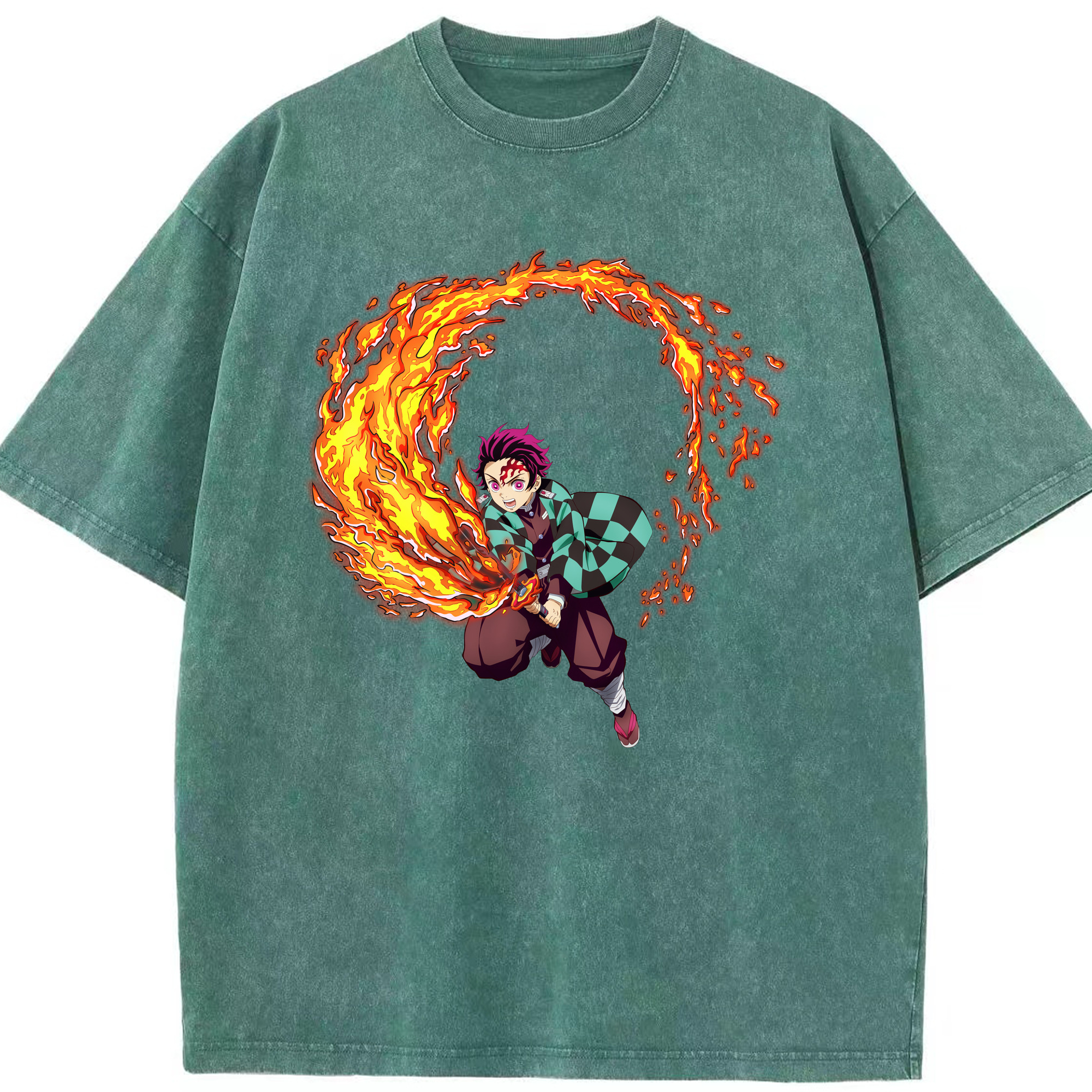 （画像用） 鬼滅の刃 竈門 炭治郎／かまど たんじろう Kamado Tanjirou 綿100% ヴィンテージ風 半袖Tシャツ（フロントプリント）